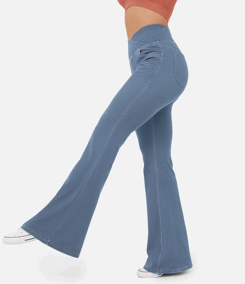 Calça Tipo Jeans Ajum de Cintura Alta Cruzada - Compre 1 LEVE 2 + Brinde Exclusivo