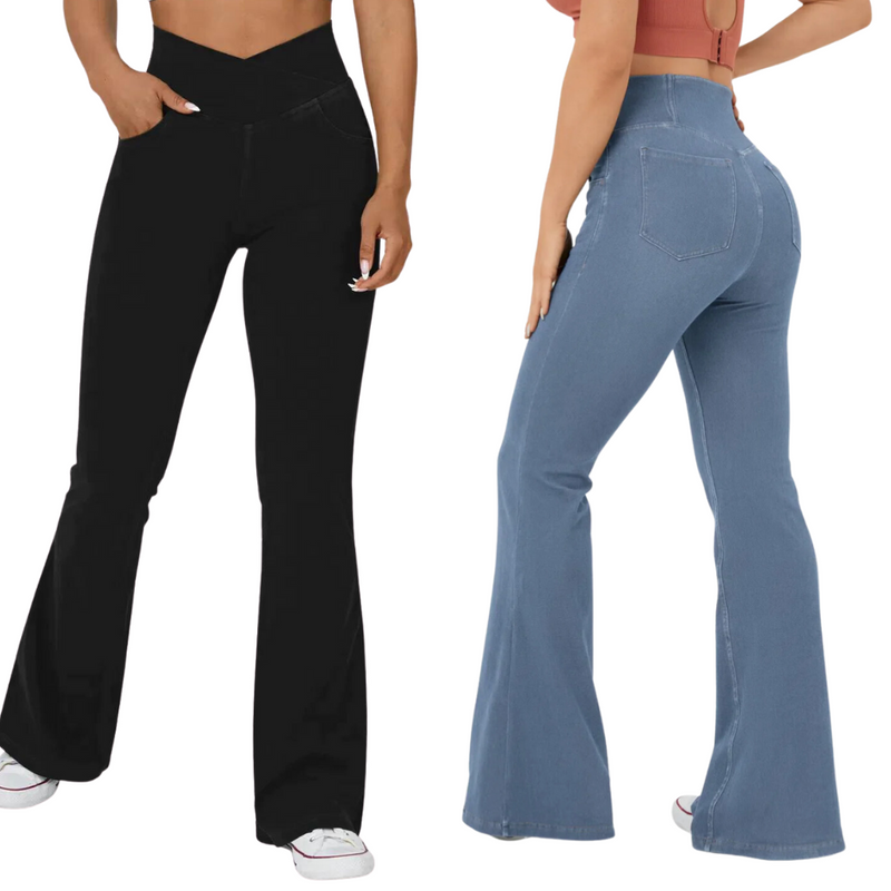 Calça Tipo Jeans Ajum de Cintura Alta Cruzada - Compre 1 LEVE 2 + Brinde Exclusivo