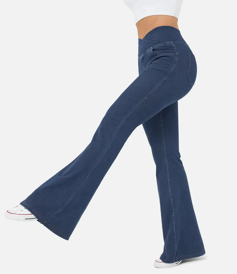 Calça Tipo Jeans Ajum de Cintura Alta Cruzada - Compre 1 LEVE 2 + Brinde Exclusivo